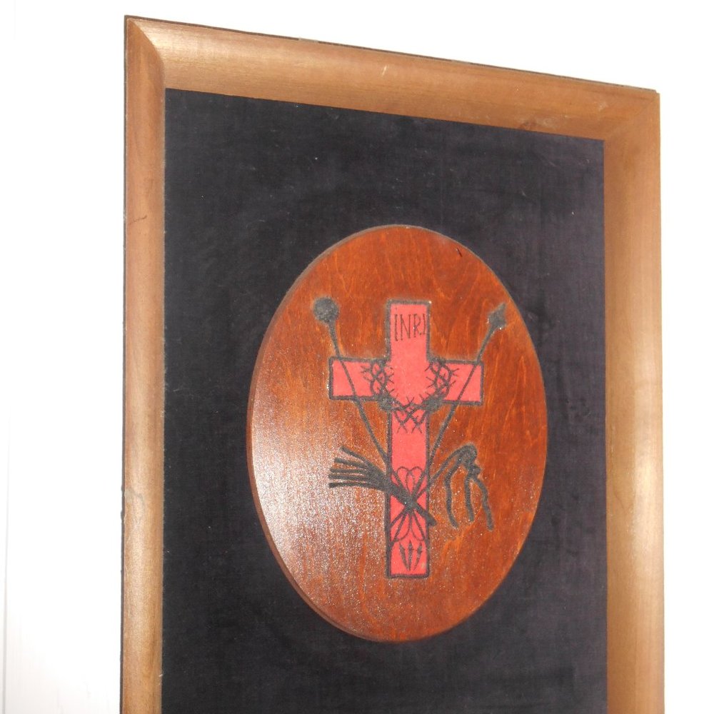 Vintage Framed Catholic Cross Crucifix Wood Wall